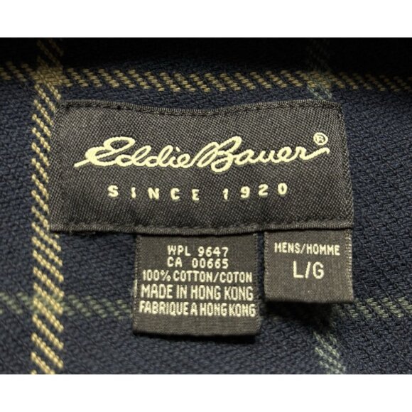 EDDIE BAUER Men Flannel Shacket Shirt Sz L Blue Checker Outdoors Versatile 30-4 - Picture 4 of 9